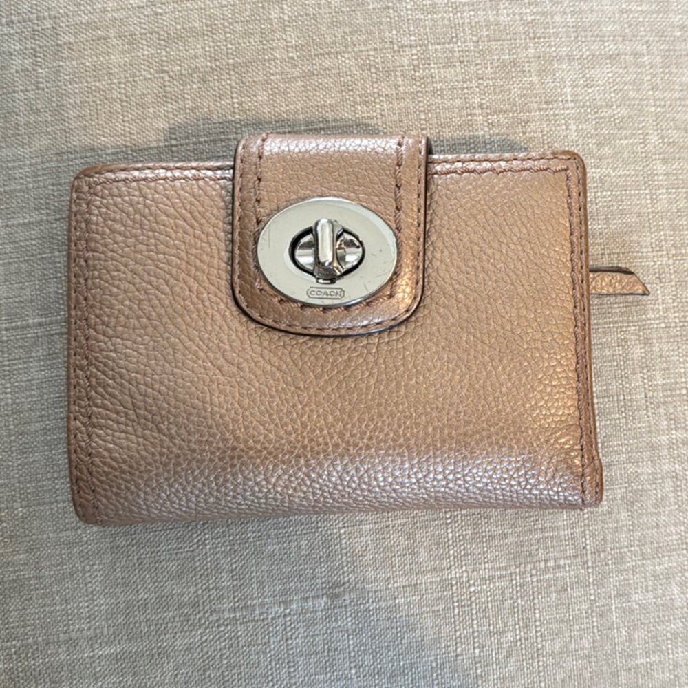 Coach- Metallic Tan Wallet with Silver Clasp